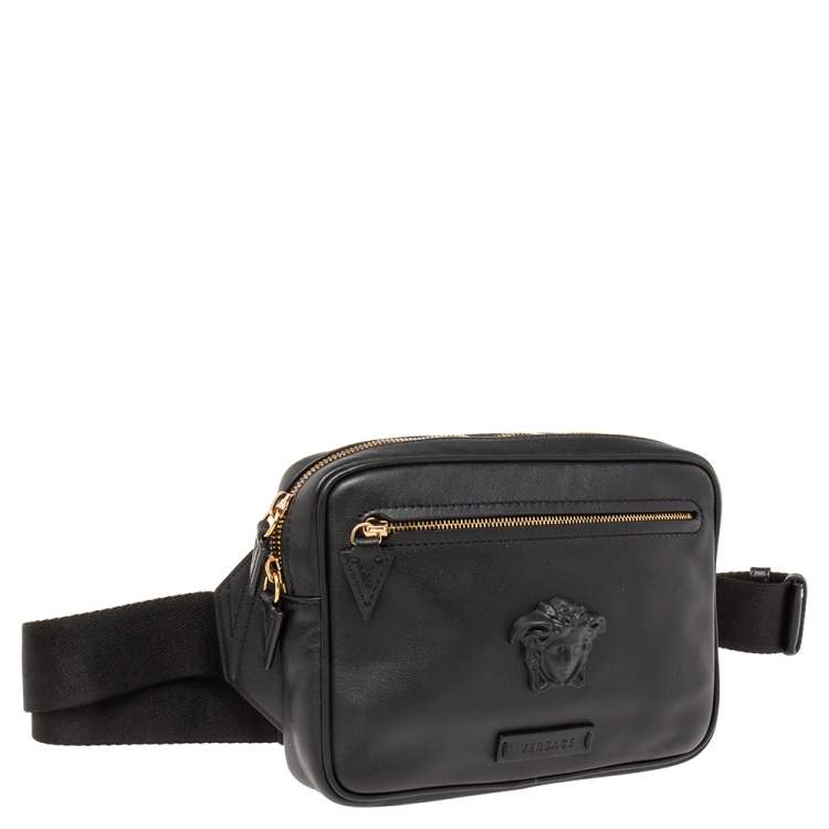 Pre Owned Versace Black Leather La Medusa Belt Bag