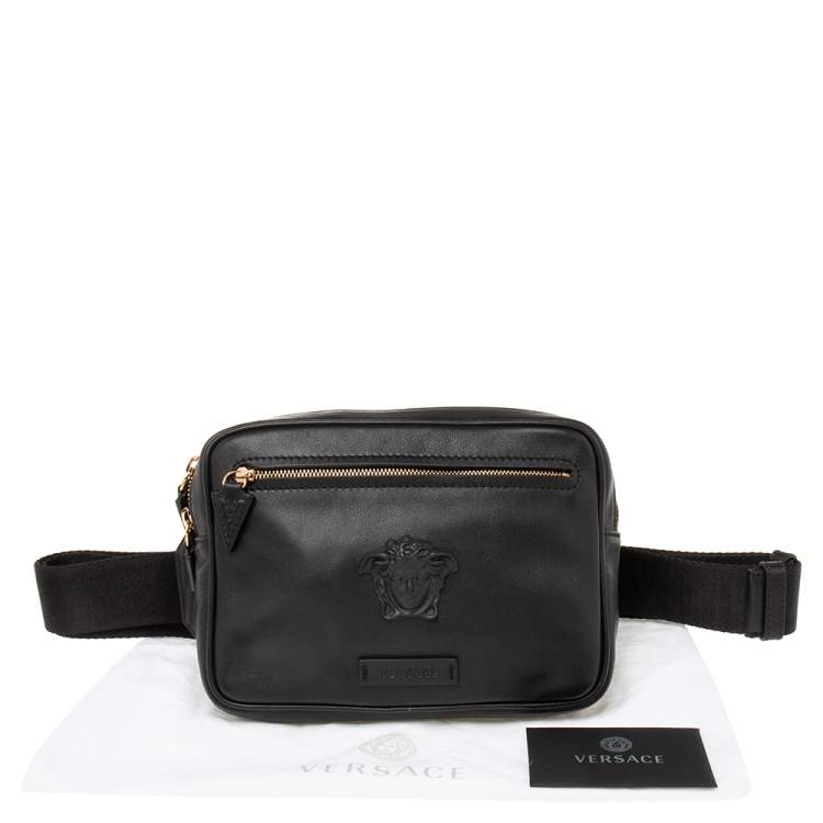 Pre Owned Versace Black Leather La Medusa Belt Bag