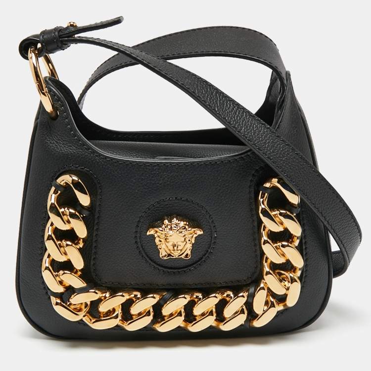 Versace Black Leather La Medusa Crossbody Bag Versace | The Luxury Closet