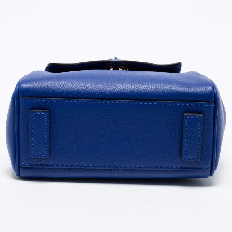 Pre Owned Versace Blue Leather La Medusa Top Handle Bag