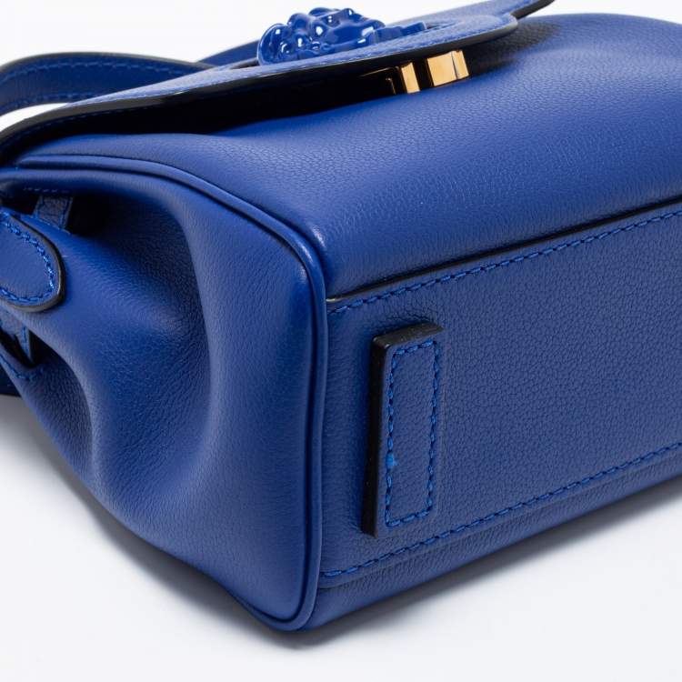 Pre Owned Versace Blue Leather La Medusa Top Handle Bag