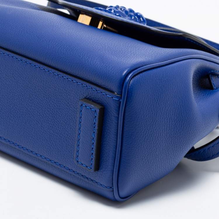 Pre Owned Versace Blue Leather La Medusa Top Handle Bag