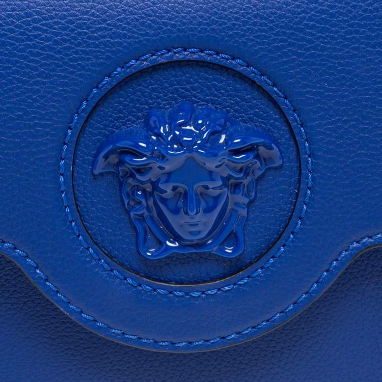 Pre Owned Versace Blue Leather La Medusa Top Handle Bag