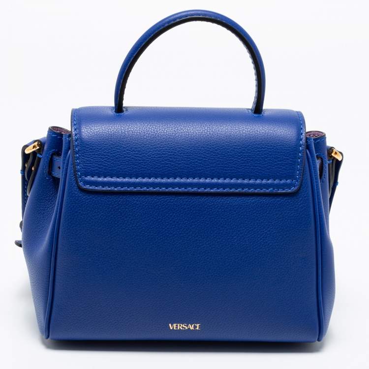 Pre Owned Versace Blue Leather La Medusa Top Handle Bag