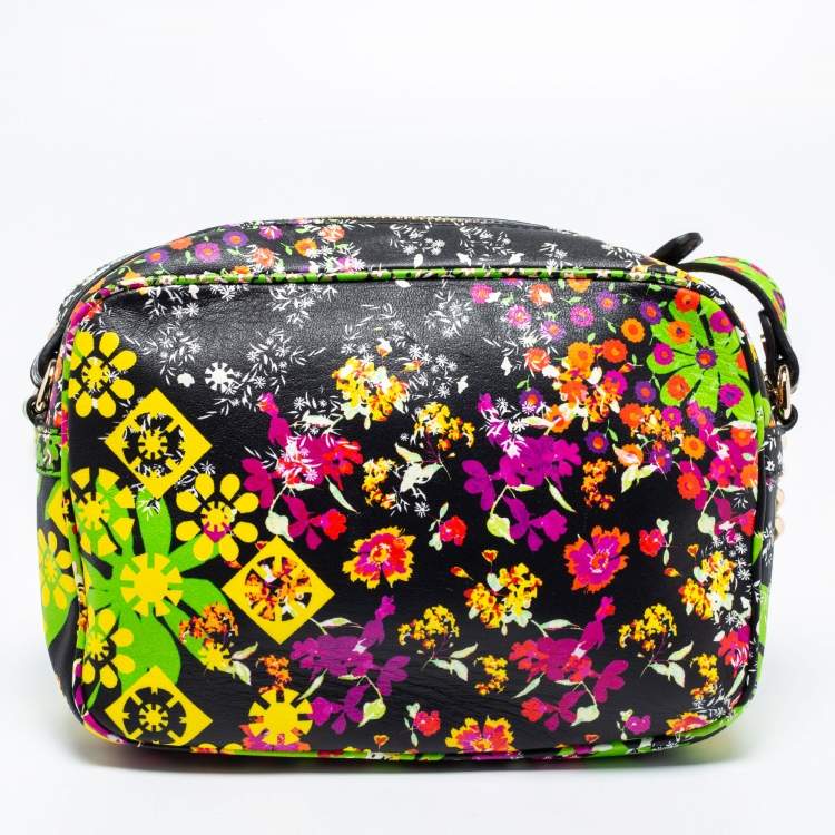 Pre Owned Versace Black Leather Floral Palazzo Crossbody Bag