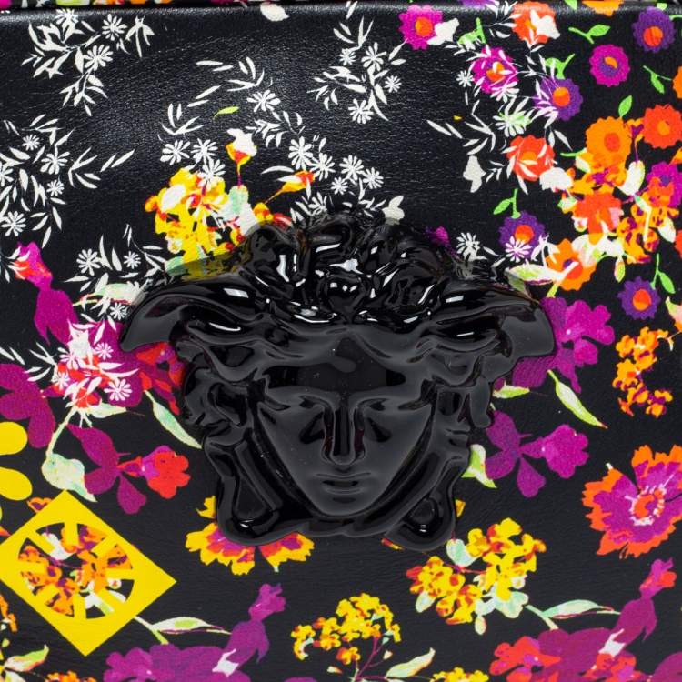 Pre Owned Versace Black Leather Floral Palazzo Crossbody Bag