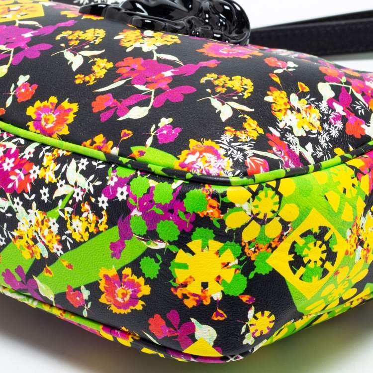 Pre Owned Versace Black Leather Floral Palazzo Crossbody Bag