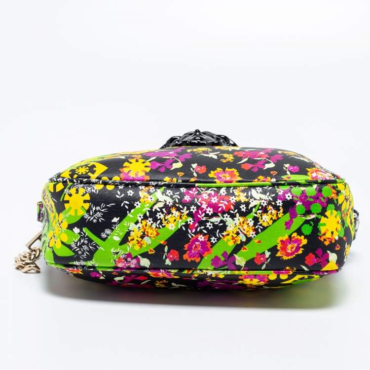 Pre Owned Versace Black Leather Floral Palazzo Crossbody Bag