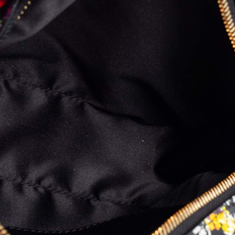 Pre Owned Versace Black Leather Floral Palazzo Crossbody Bag