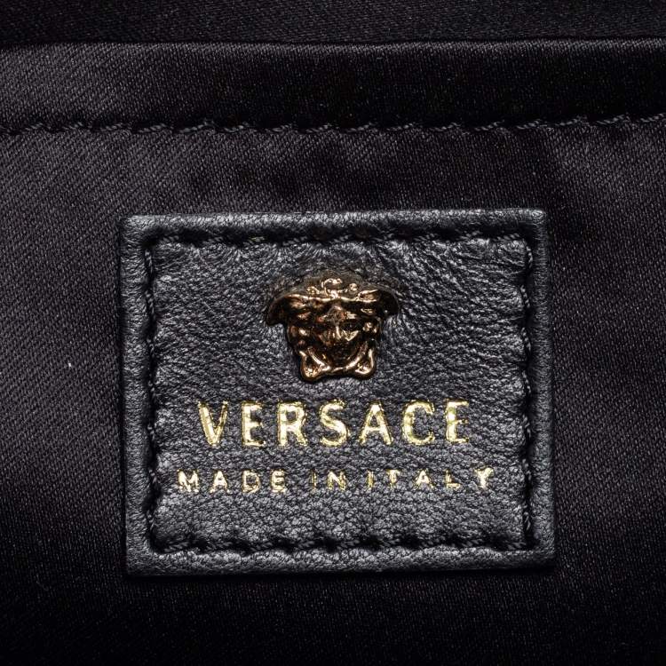 Pre Owned Versace Black Leather Floral Palazzo Crossbody Bag