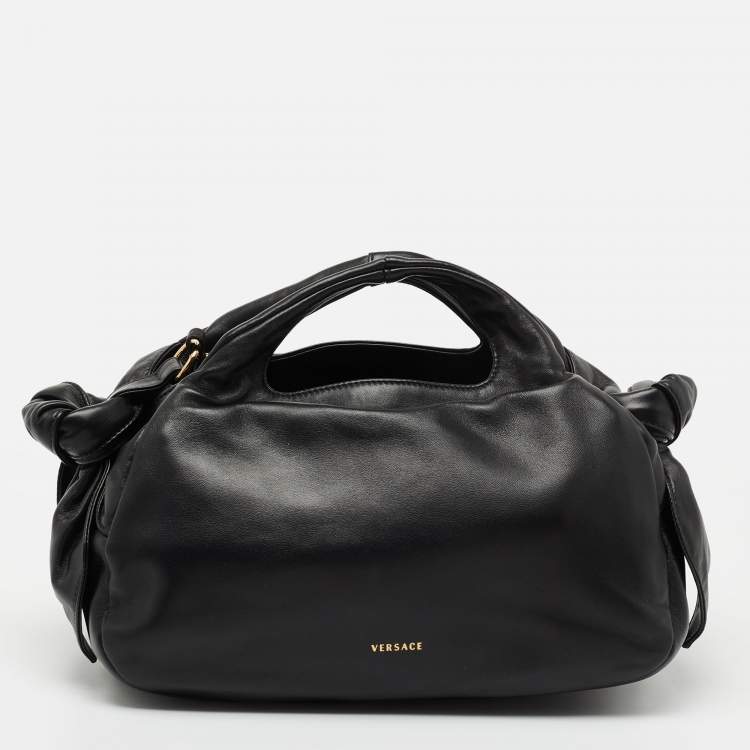 Pre Owned Versace Black Leather Medusa Head Tote