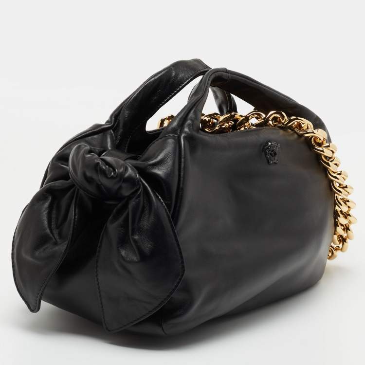 Pre Owned Versace Black Leather Medusa Head Tote