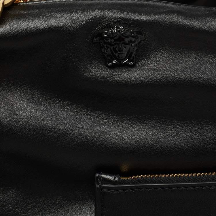 Pre Owned Versace Black Leather Medusa Head Tote