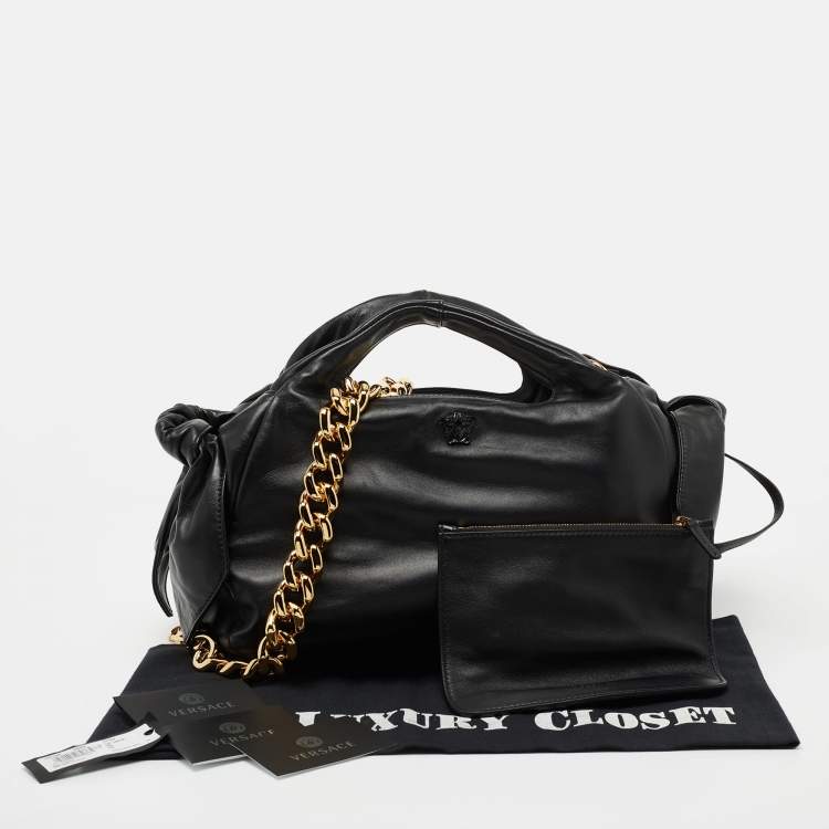 Pre Owned Versace Black Leather Medusa Head Tote