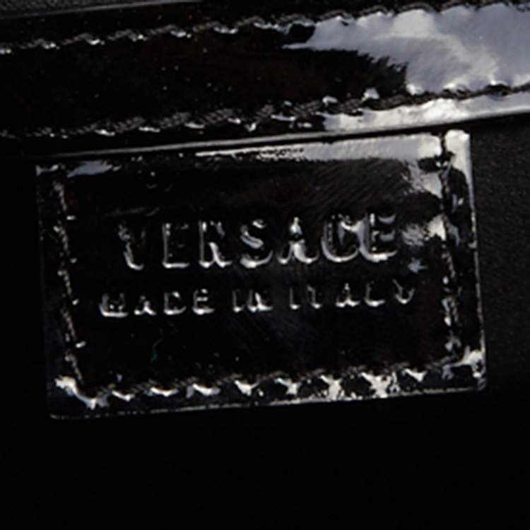 Pre Owned Versace Black Monogram Nylon and Patent Leather Medusa Frame Satchel