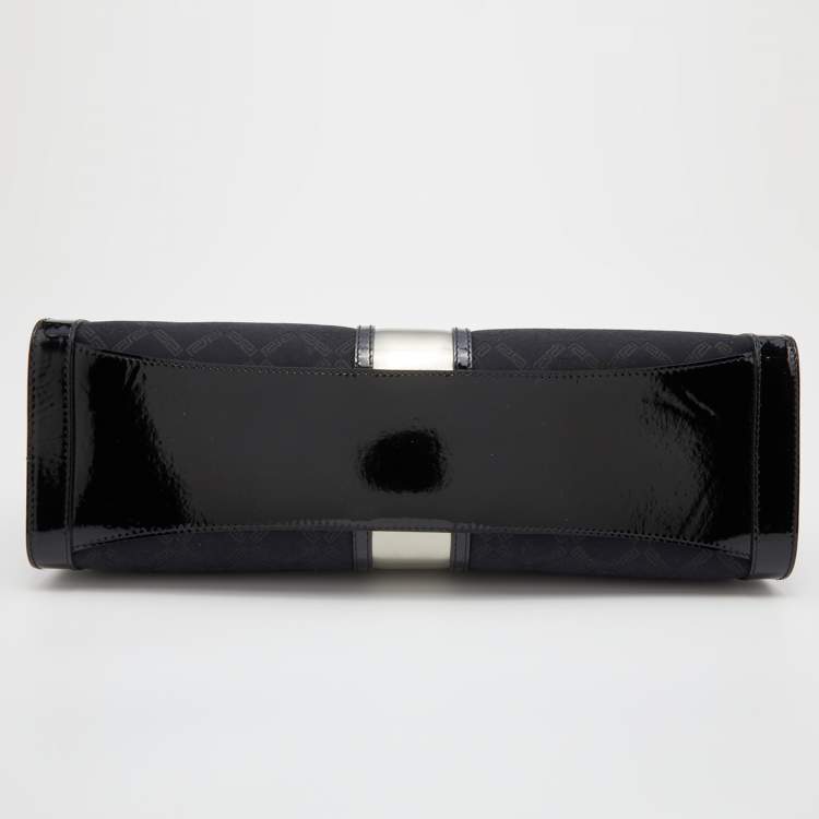 Pre Owned Versace Black Monogram Nylon and Patent Leather Medusa Frame Satchel