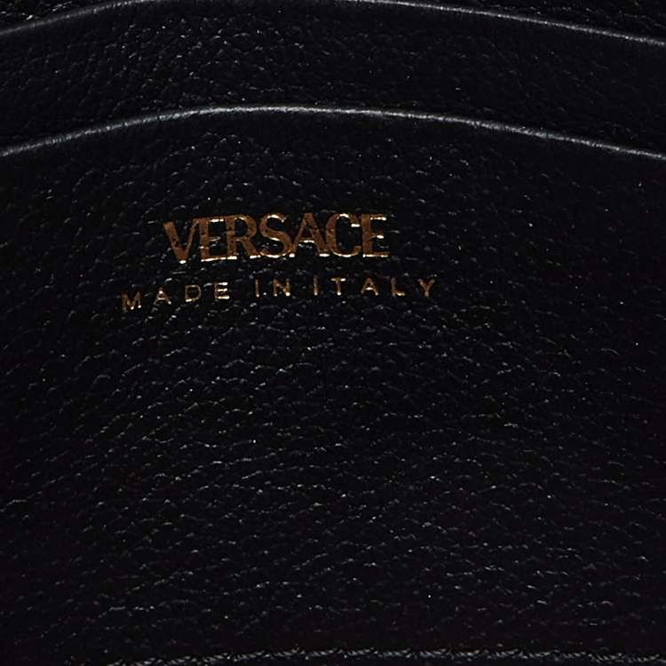 Pre Owned Versace Black Leather La Medusa Wristlet Clutch