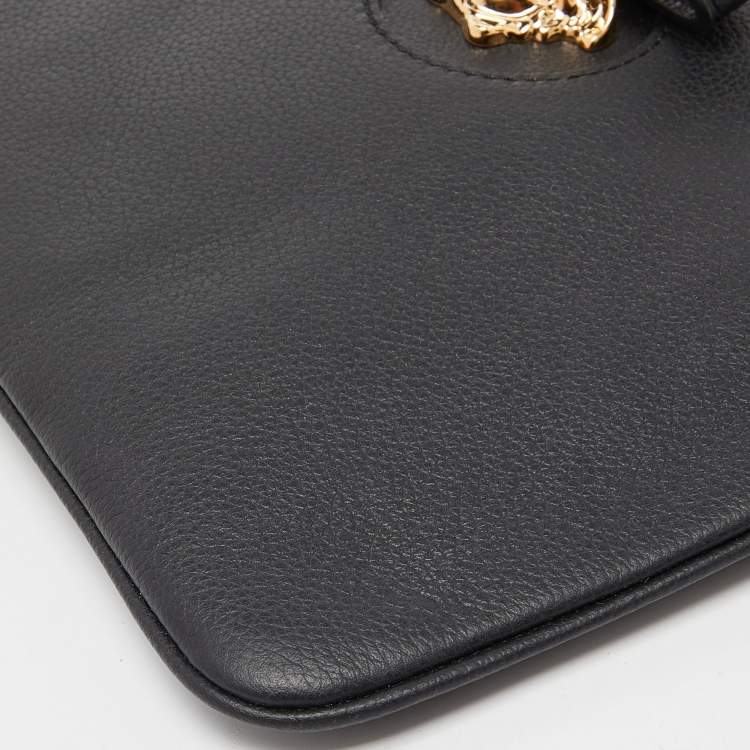 Pre Owned Versace Black Leather La Medusa Wristlet Clutch