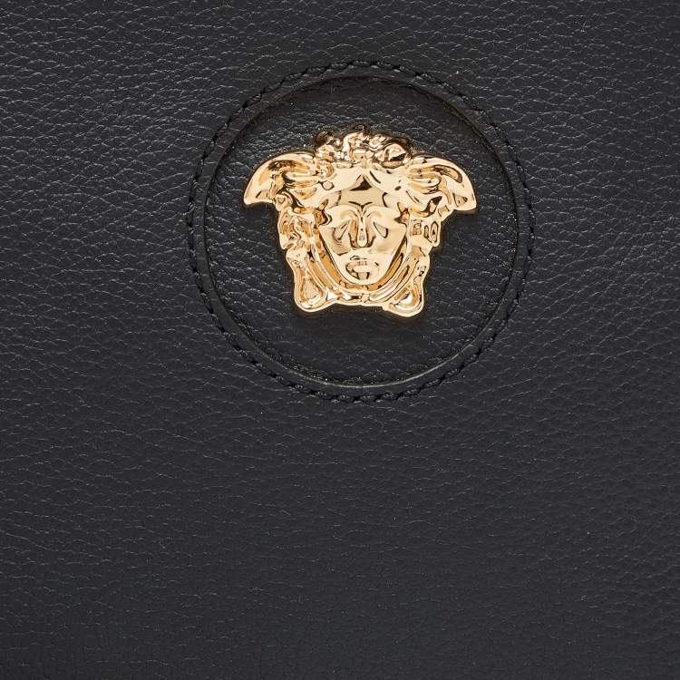 Pre Owned Versace Black Leather La Medusa Wristlet Clutch