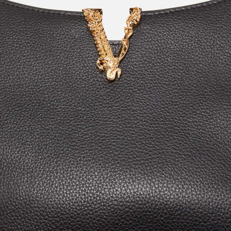 Pre Owned Versace Black Leather Virtus Hobo