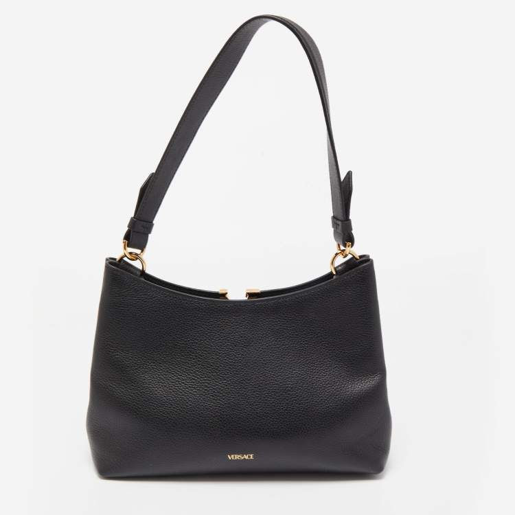 Pre Owned Versace Black Leather Virtus Hobo
