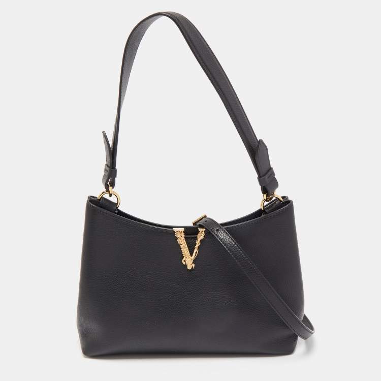 Pre Owned Versace Black Leather Virtus Hobo