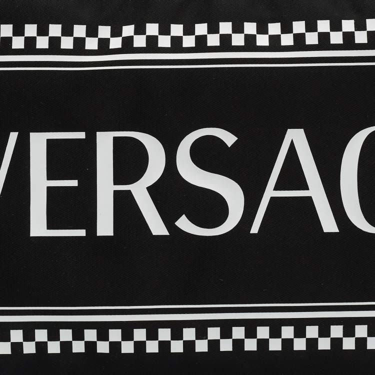 Pre Owned Versace Black/White Nylon Logo Slim Wristlet Pouch