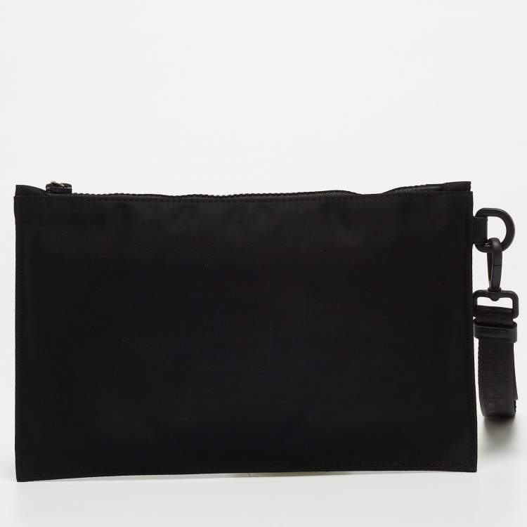 Pre Owned Versace Black/White Nylon Logo Slim Wristlet Pouch