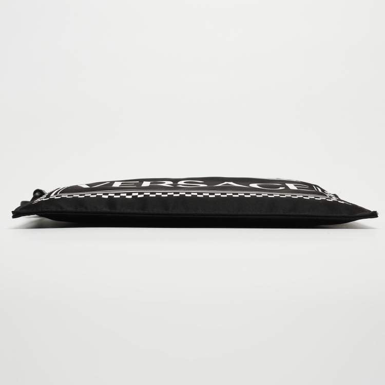 Pre Owned Versace Black/White Nylon Logo Slim Wristlet Pouch