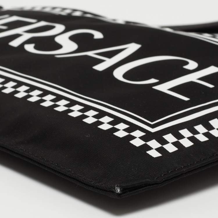 Pre Owned Versace Black/White Nylon Logo Slim Wristlet Pouch