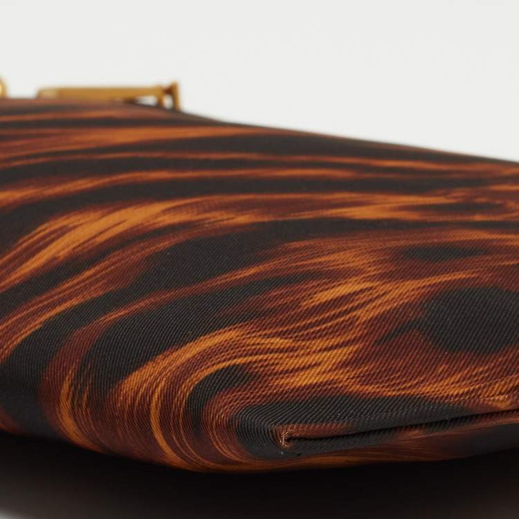 Pre Owned Versace Brown/Black Leopard Print Nylon Zip Wristlet Pouch