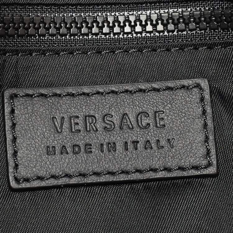 Pre Owned Versace Brown/Black Leopard Print Nylon Zip Wristlet Pouch