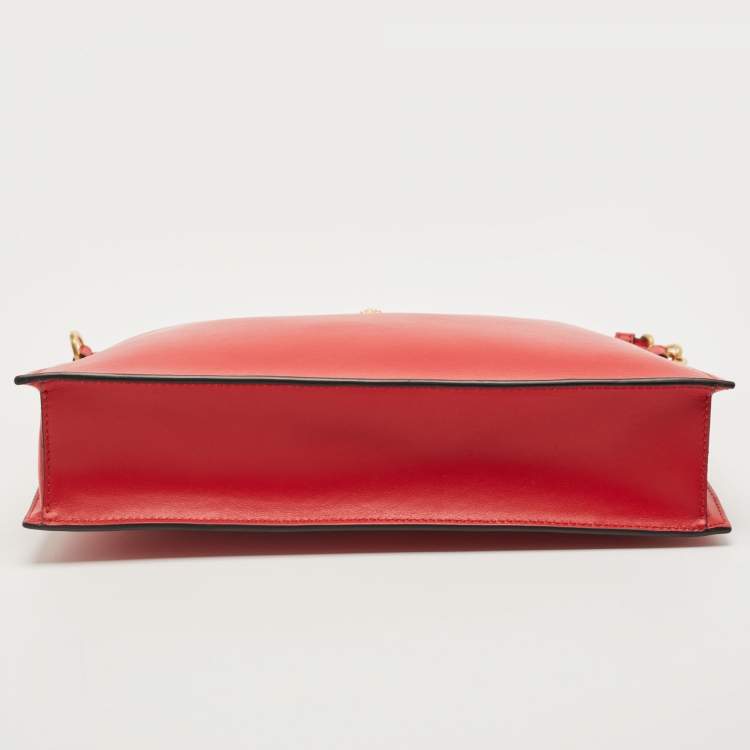 Pre Owned Versace Red Leather Medusa Zip Wristlet Pouch