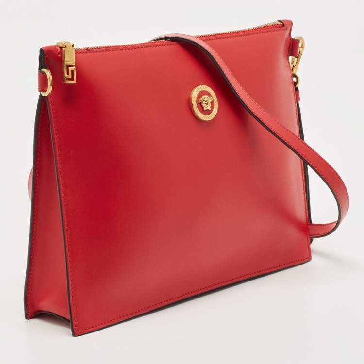 Pre Owned Versace Red Leather Medusa Zip Wristlet Pouch