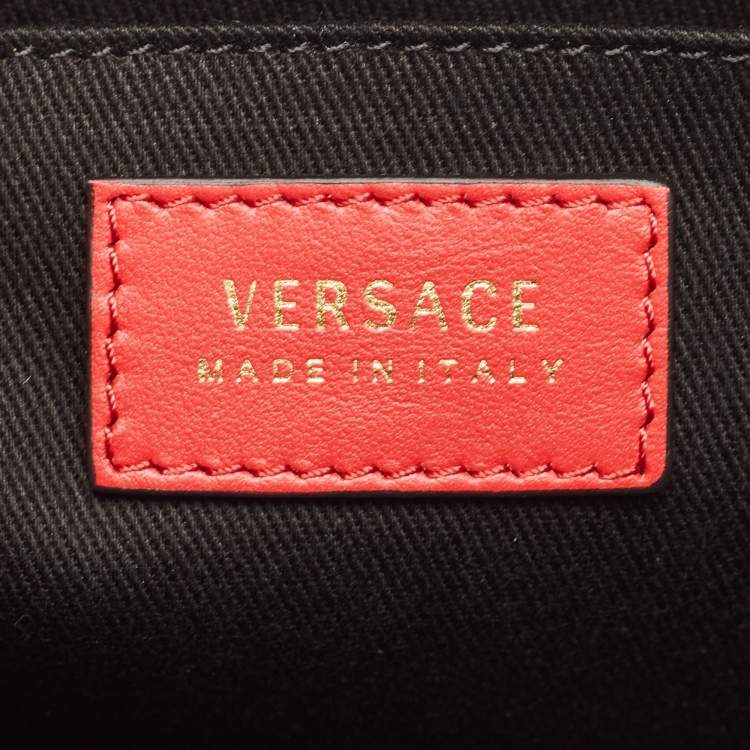 Pre Owned Versace Red Leather Medusa Zip Wristlet Pouch