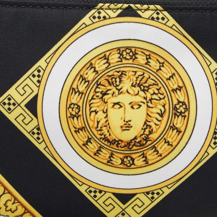Pre Owned Versace Black/Gold Baroque Medusa Print Nylon Wristlet Pouch