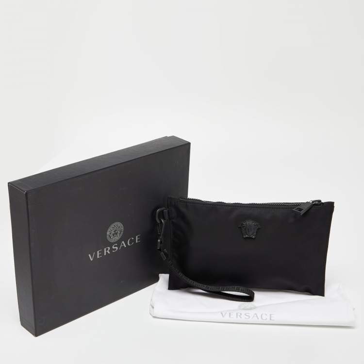 Pre Owned Versace Black Nylon Medusa Wristlet Pouch