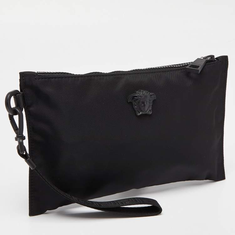 Pre Owned Versace Black Nylon Medusa Wristlet Pouch