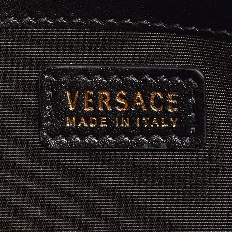 Pre Owned Versace Black Leather Logo Zip Around Continental Wallet