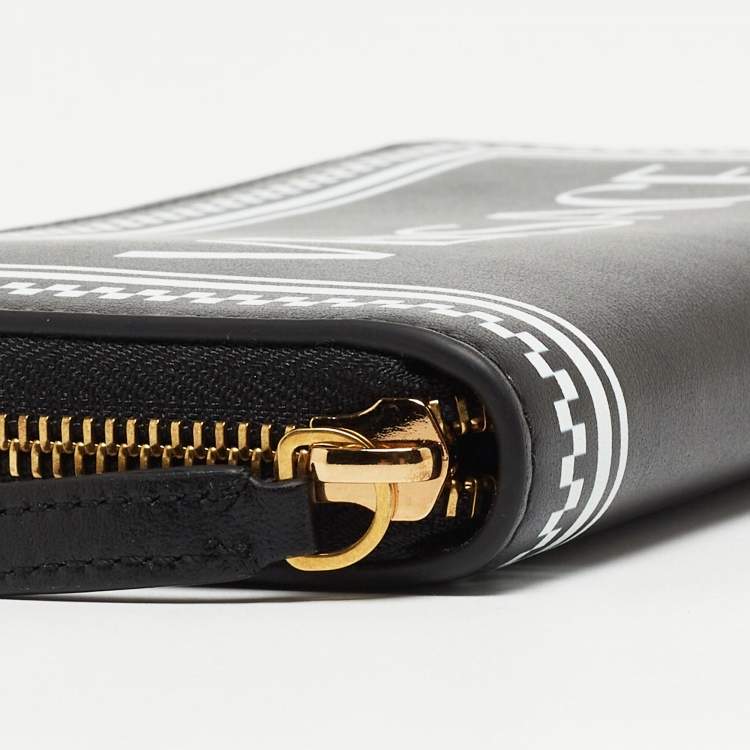 Pre Owned Versace Black Leather Logo Zip Around Continental Wallet