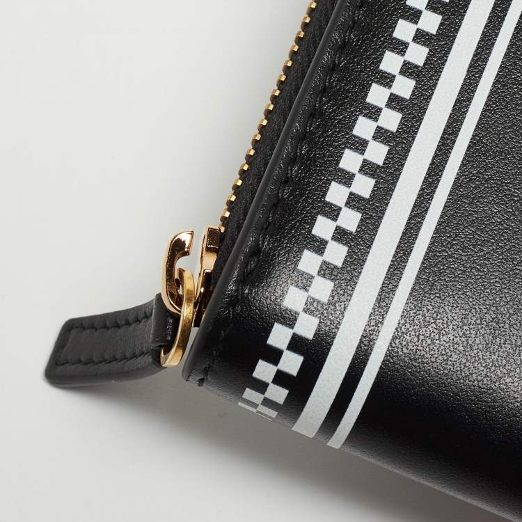 Pre Owned Versace Black Leather Logo Zip Around Continental Wallet