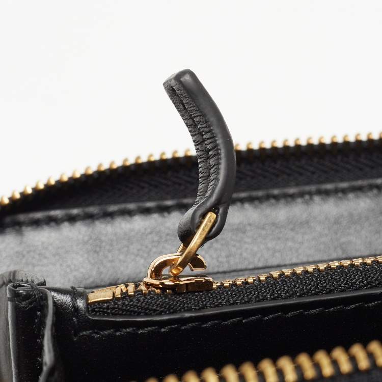 Pre Owned Versace Black Leather Logo Zip Around Continental Wallet