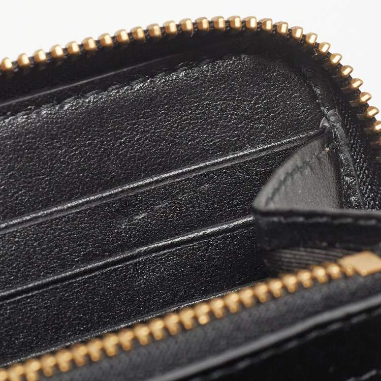 Pre Owned Versace Black Leather Logo Zip Around Continental Wallet