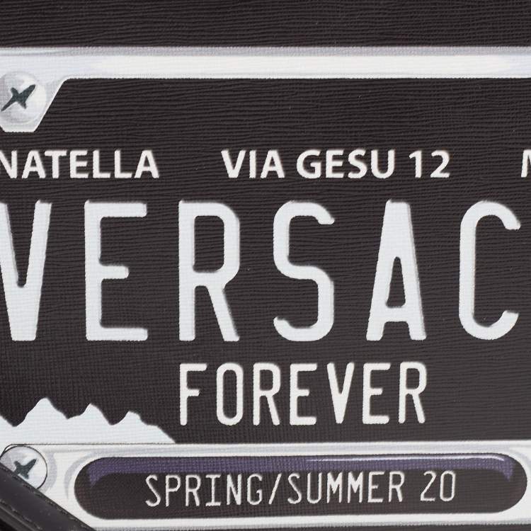 Pre Owned Versace Black Leather Number Plate Wristlet Pouch