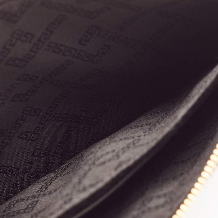 Pre Owned Versace Black Leather Number Plate Wristlet Pouch