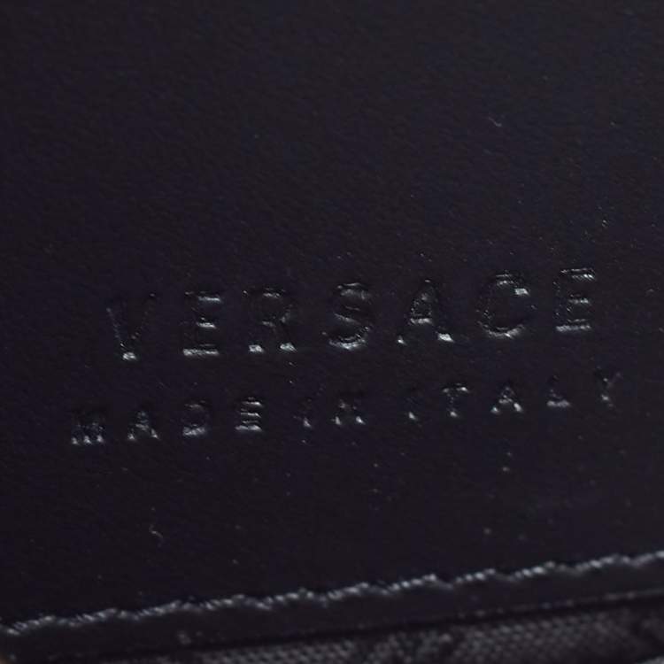 Pre Owned Versace Black Leather Number Plate Wristlet Pouch