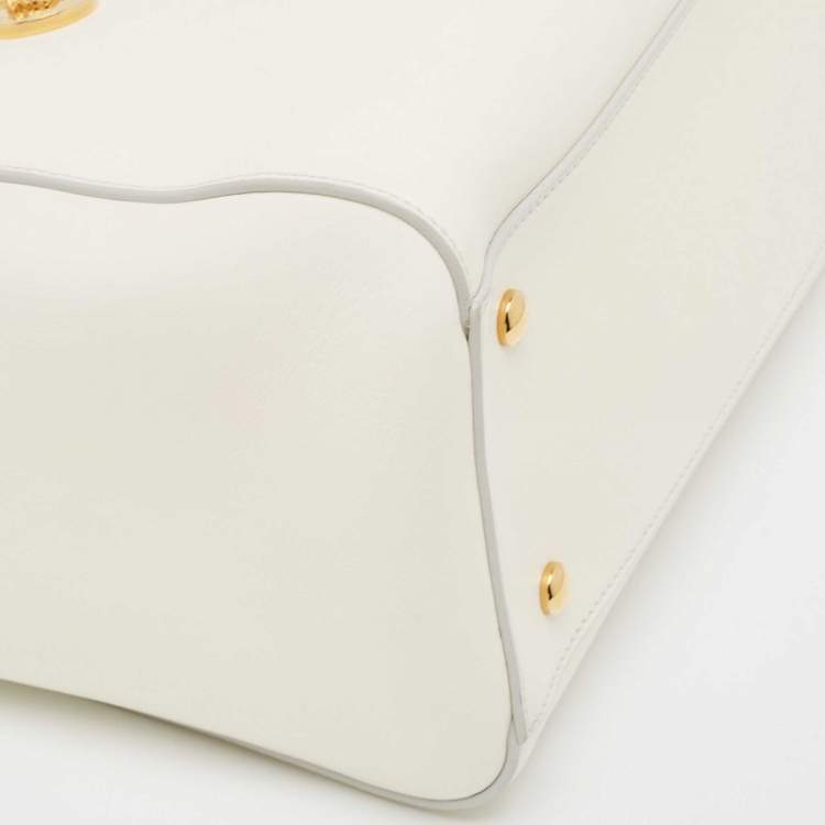 Pre Owned Versace White Leather Large Medusa Medallion Tote