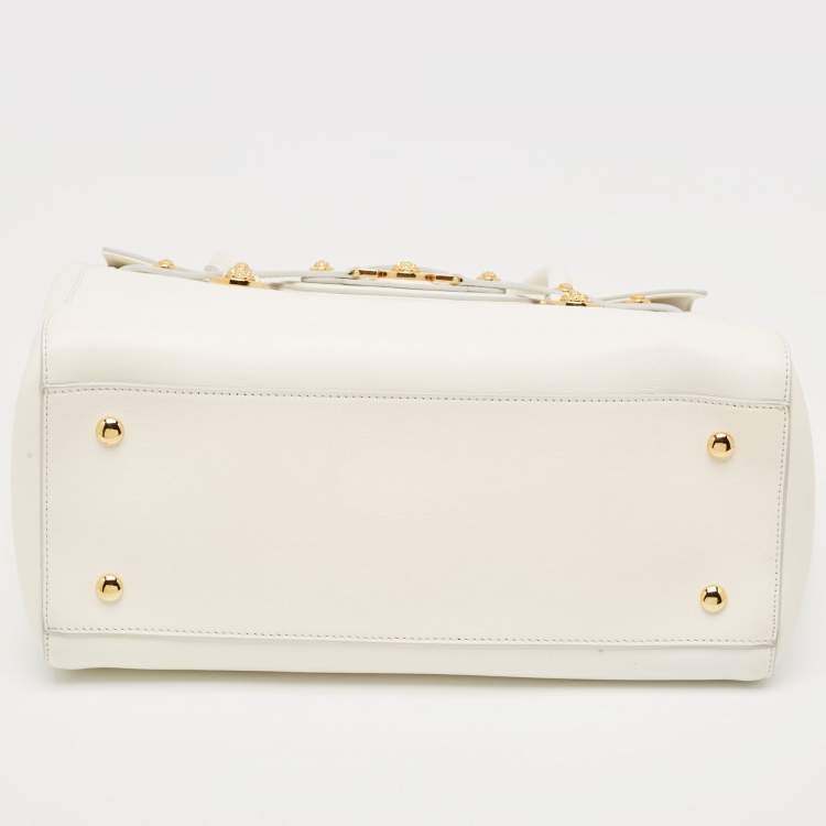 Pre Owned Versace White Leather Large Medusa Medallion Tote
