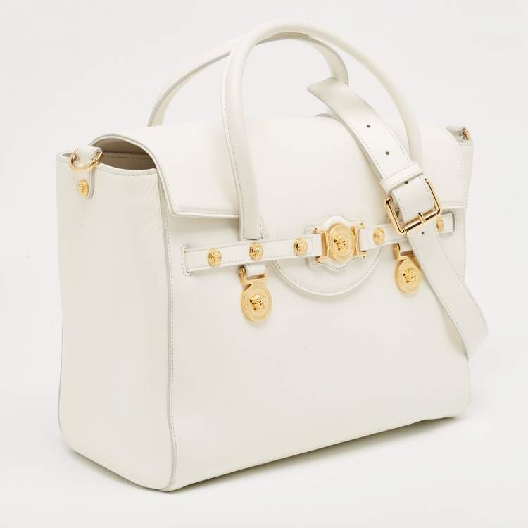 Pre Owned Versace White Leather Large Medusa Medallion Tote
