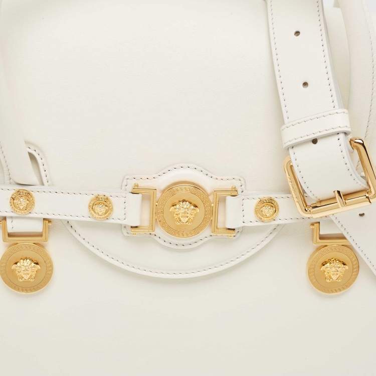 Pre Owned Versace White Leather Large Medusa Medallion Tote